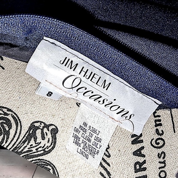 Vintage 90s Old Hollywood Jim Hjelm Formal Navy Blue Maxi Dress, 8 - Picture 4 of 8